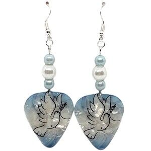 NEW! White Peace Dove on Religious Guitar Pick Beaded Earrings - Handmade in USA